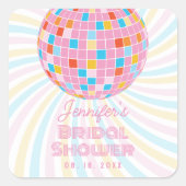 Retro Roze Disco Bal 70s 80s Bruiloft Feest Vierkante Sticker (Voorkant)
