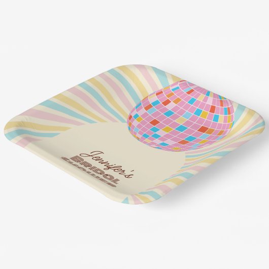 Retro Roze Disco Bal Groovy Boho Bruidsfeest Papieren Bordje (Gebogen)