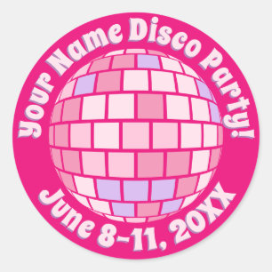 Retro Roze Disco Bal PERSOONLIJK Ronde Sticker