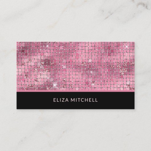 Retro Roze Disco Ball Spiegel | QR-code Visitekaartje (Voorkant)