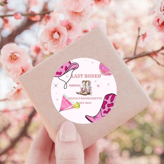 Retro Roze Disco Cowgirl Westerse Bachelorette Ronde Sticker