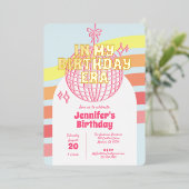 Retro roze discobal in mijn verjaardagstijdperk go folie uitnodiging (Staand Voorkant)