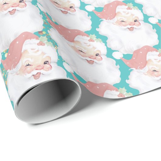 Retro Roze en Aqua Sinterklaas Kerstmis Cadeaupapier (Rol Hoek)