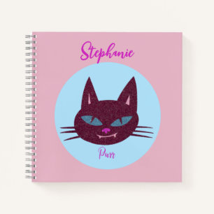 Retro Roze en Blauw Spinnend Kat Notitieboek