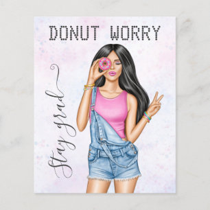 Retro Roze en Blauwe Donut Meisje Afstuderen Flyer