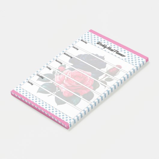 Retro Roze en Blauwe Rozen Wekelijkse Maaltijdplan Post-it® Notes (Schuin)