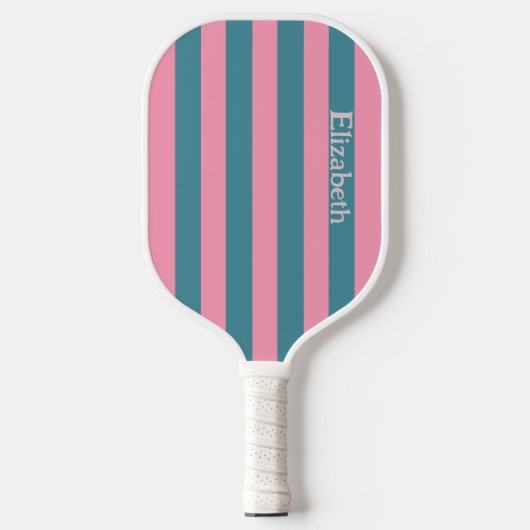 Retro roze en blauwe strepen Patroonnaam Pickleball Paddle (Voorkant)
