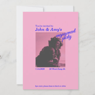 Retro roze en blauwe verlovingsfeest uitnodiging