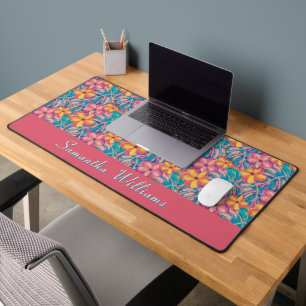 Retro roze en gele bloemen bureaumat