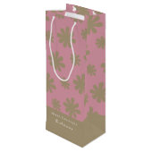 Retro Roze en Gouden Bloemen Vrolijk Kerstfeest Wijn Cadeautas (Achterkant Gekanteld)