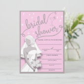 Retro roze en grijs vul in Bridal Shower Uitnodigi Kaart (Staand voorkant)