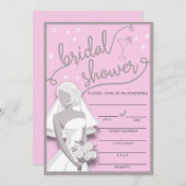 Retro roze en grijs vul in Bridal Shower Uitnodigi Kaart (Voorkant / Achterkant)