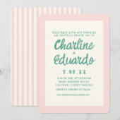 Retro Roze en Groen Handschrift Bruiloft Kaart (Voorkant / Achterkant)