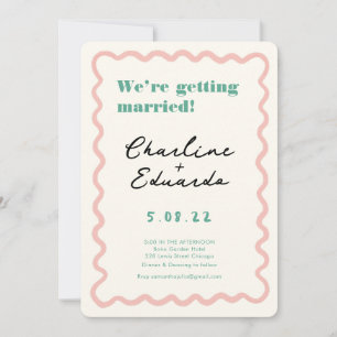 Retro Roze en Groen Handschrift Bruiloft Kaart