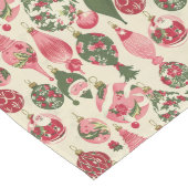 Retro roze en groene kerstversiering lange tafelloper (Hoek)