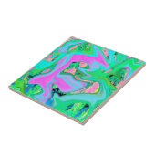 Retro Roze en lichtblauw vloeibaar art op hydrange Tegeltje (Zijkant)