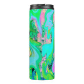 Retro Roze en lichtblauw vloeibaar art op hydrange Thermosbeker (Achterkant)