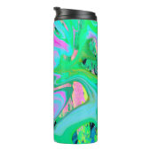 Retro Roze en lichtblauw vloeibaar art op hydrange Thermosbeker (Geroteerd rechts)