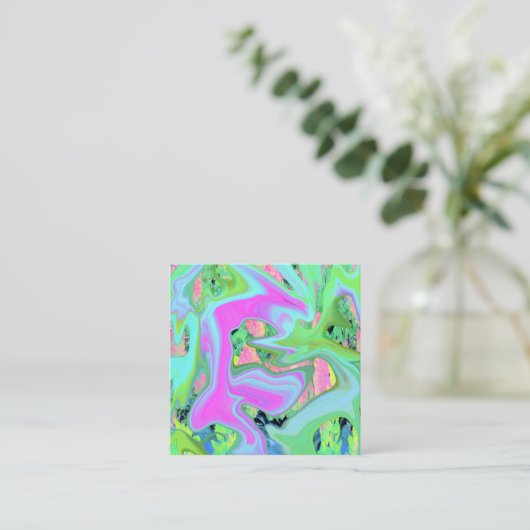 Retro Roze en lichtblauw vloeibaar art op hydrange Vierkante Visitekaartje (Staand voorkant)
