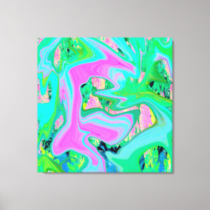 Retro Roze en Lichtblauwe Vloeibare Kunst op Hydra Canvas Afdruk
