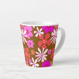 Retro roze en oranje bloem illustratie mok
