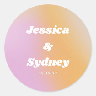 Retro Roze en Oranje gradiënt bruiloft Ronde Sticker