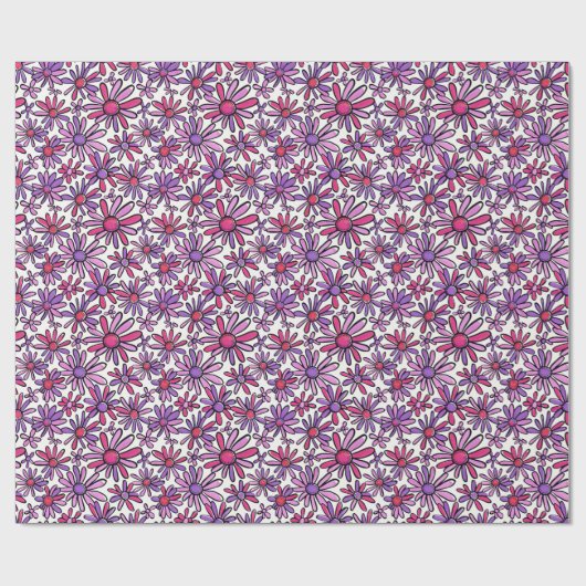 Retro Roze en Paarse Daisy Bloemenpatroon Cadeaupapier (Vlak)