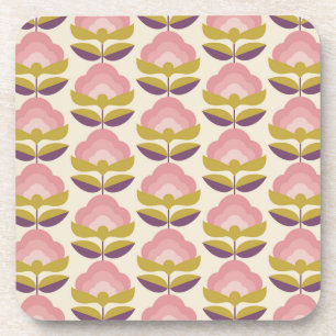 Retro Roze en Paarse Floral Pattern Bier Onderzetter
