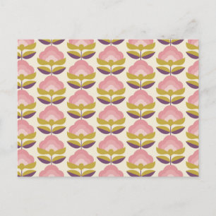 Retro Roze en Paarse Floral Pattern Feestdagenkaart