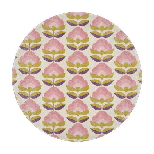 Retro Roze en Paarse Floral Pattern Snijplank (Voorkant)