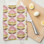 Retro Roze en Paarse Floral Pattern Theedoek (Quarter Fold)