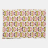 Retro Roze en Paarse Floral Pattern Theedoek (Horizontaal)