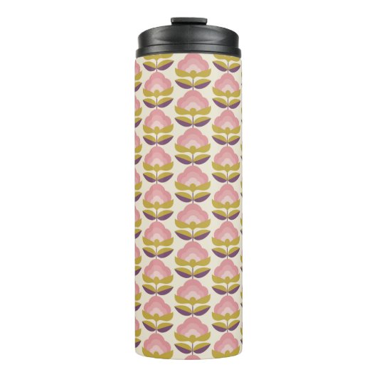 Retro Roze en Paarse Floral Pattern Thermosbeker (Voorkant)