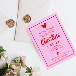 Retro Roze en Red Handwriting Vrijgezellenfeest Kaart