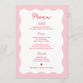 Retro roze en Red Modern Wavy Wedding Menu Kaarten (Voorkant)