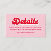 Retro Roze en Rode bruiloft Details Website Informatiekaartje (Voorkant)