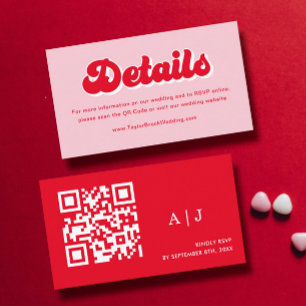 Retro Roze en Rode bruiloft Details Website Informatiekaartje