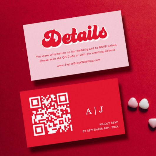 Retro Roze en Rode bruiloft Details Website Informatiekaartje