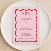 Retro roze en rode golvende bruidsshower menu kaar