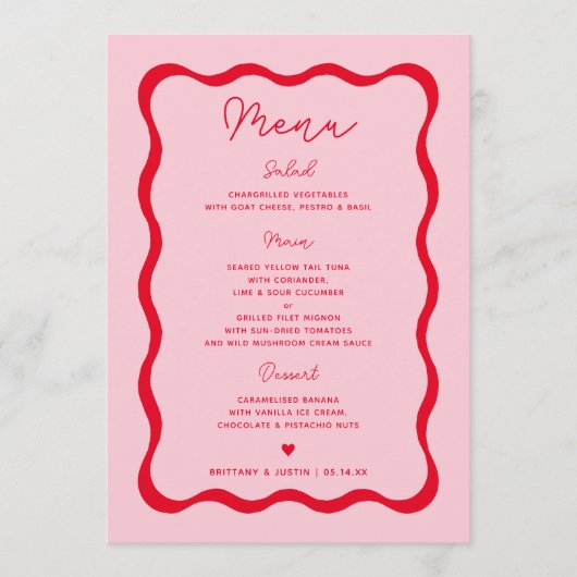 Retro roze en rode golvende menu kaarten voor het  (Voorkant)