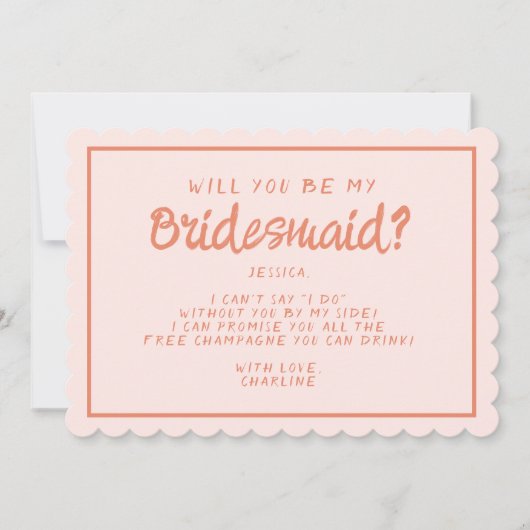 Retro Roze en rode handschrift Bridesmaid Voorstel Kaart (Voorkant)