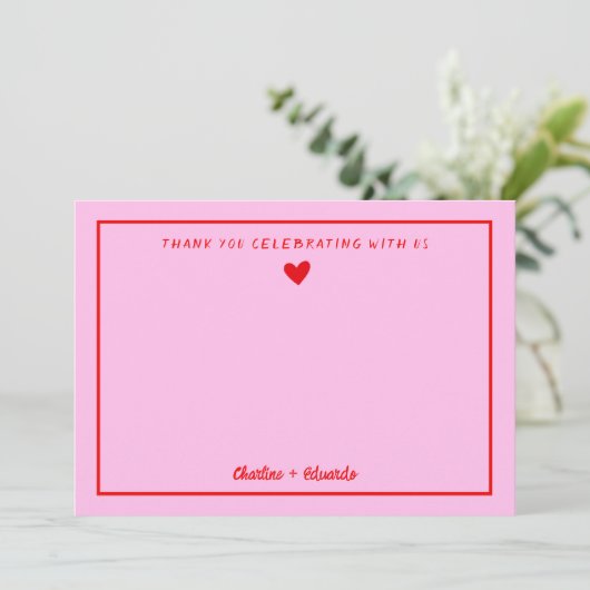 Retro Roze en Rode handschrift Weddenschap Bedankt (Staand voorkant)