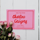 Retro Roze en rode handschriftenbruiloft opslaan D Save The Date