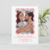 Retro Roze en Rode Wave Afbeelding Lijst Bruiloft Kaart (Staand voorkant)