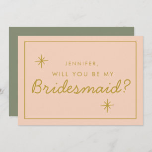 Retro Roze en rood handschrift Bridesmaid Voorstel Kaart