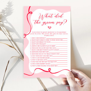 Retro roze en rood Wat zei de bruidegom spel