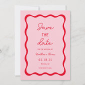 Retro Roze en Roodhoek Weddenschap opslaan Datum Save The Date (Voorkant)