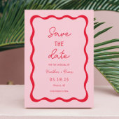 Retro Roze en Roodhoek Weddenschap opslaan Datum Save The Date