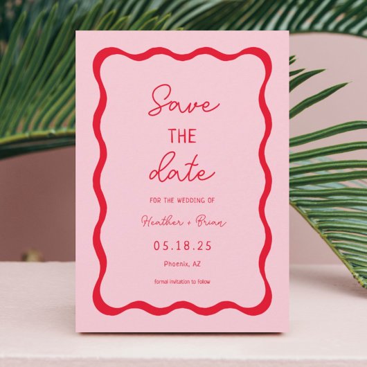 Retro Roze en Roodhoek Weddenschap opslaan Datum Save The Date