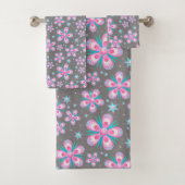 Retro roze en Turquoise Abstract ventilatorpatroon Bad Handdoek (Insitu)